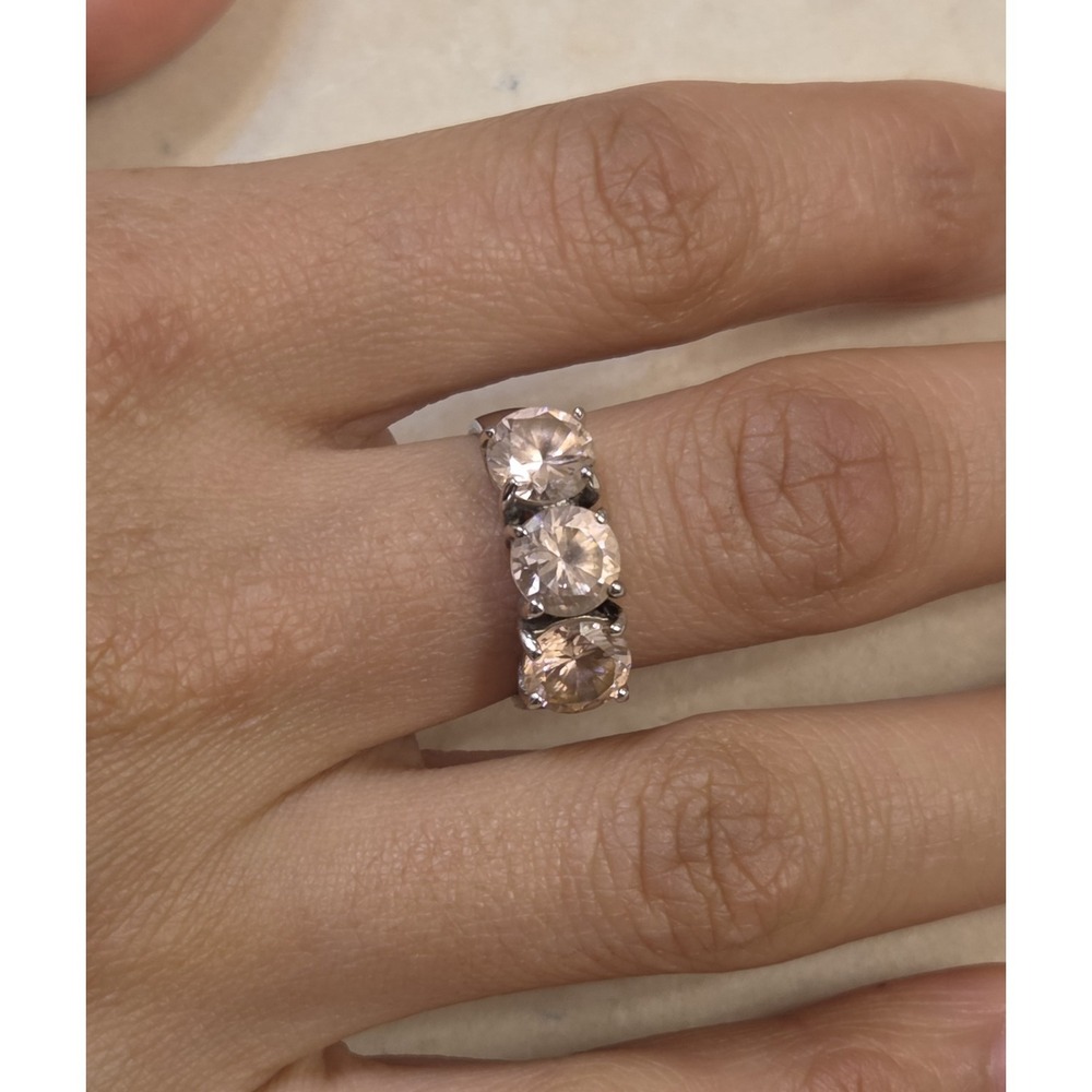 Vintage Sterling Silver Round Pink Cubic Zirconia Trilogy Ring Size 7 - Picture 6 of 7